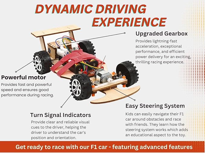 Wooden Wireless Remote Control F1 Racing Car Science Kit to Build (Red), STEM Project for Kids Aged 9 10 11 12 13, Science Building Kit Gift for Boys and Girls