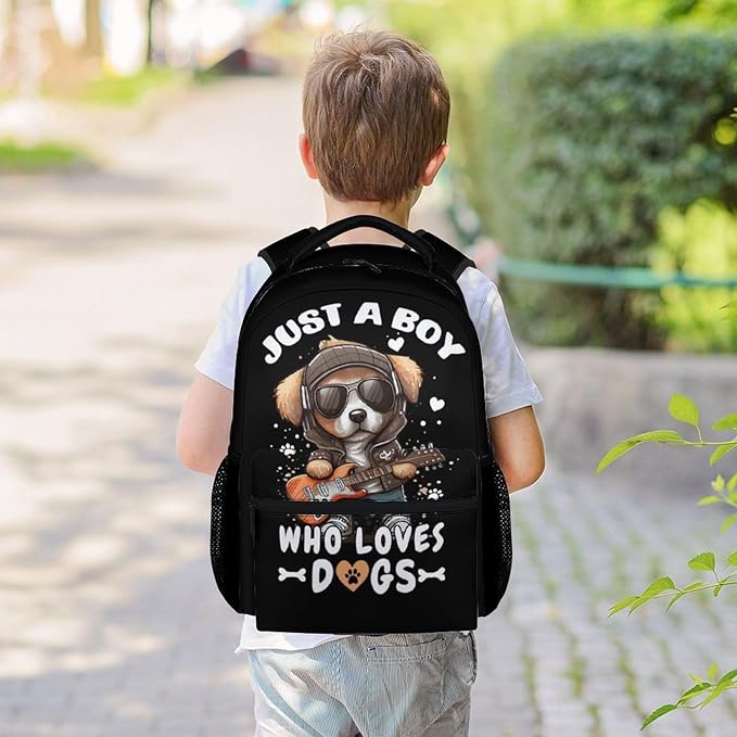 Dog Backpacks for Kids, Large Capacity Backpack for School, Cute Black Doggy Print Lightweight Bookbag for Boys & Girls