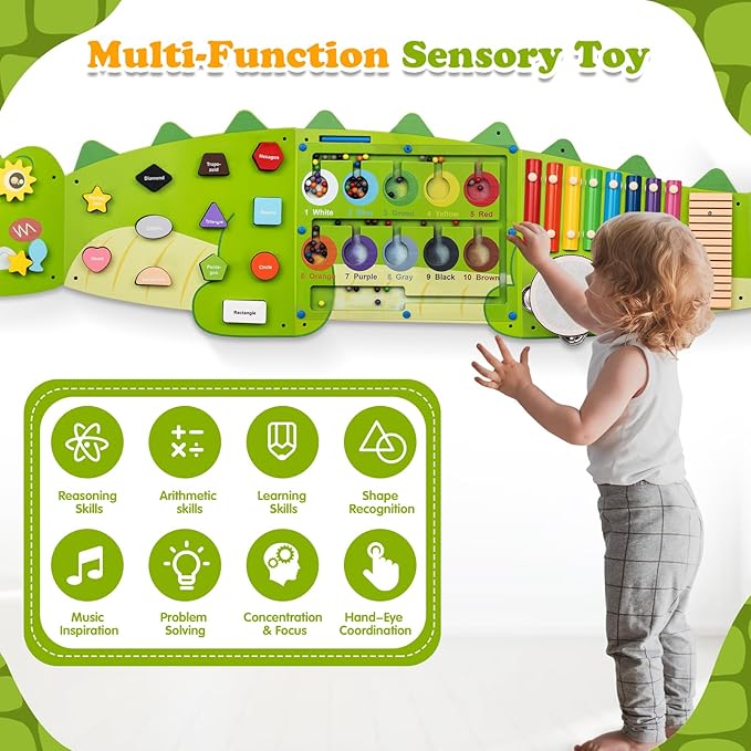 Weihnacht Crocodile Wall Busy Board Panels,11-in-1 Montessori Sensory Toys, Toddler Learning Activity Center,Montessori Philosophy Sensory, Educational Toys, Conducive to All-Round Development