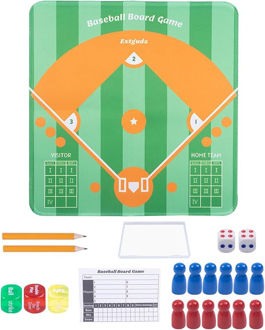 Extguds Baseball Board Game, Baseball Dice Board Game for Families, Parties and Gatherings, Classic Tabletop Baseball Games with Scorepad, Dice, Wooden Pieces, Storage Cube and More, for 2-6 Players