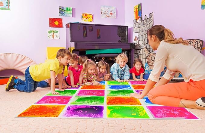 Art3d Liquid Sensory Floor Tiles 30 x 30 cm Playroom Dance Floor Square Colourful 4 Tiles