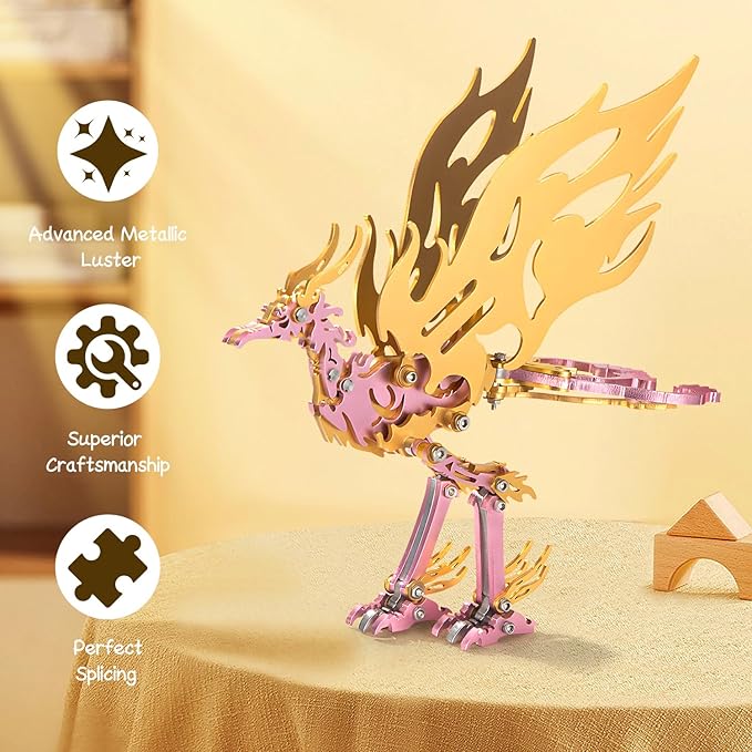 3D Metal Puzzles for Adults, Mechanical Metal Model Kits for Adults Bi Fang, 3D Puzzle Stainless Steel Ornaments for Men Women Art Craft Gifts Toys(Golden Wing).