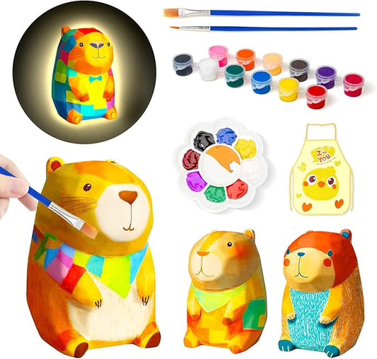Paint Your Own Capybara Lamp Kit, Art Supplies Arts and Crafts for Kids Ages 8-12, DIY 3D Capybara Night-Light, Creativity Painting Kit Toy for Girl Boy Birthday Gift Ages 3 4 5 6 7 8 9 10 11 12+