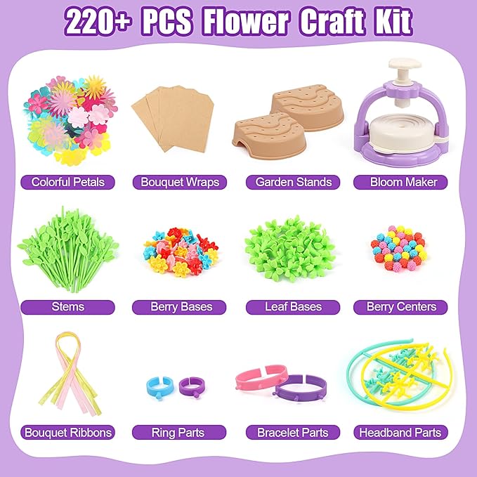 IQBOX. Fabric Flower Bouquet Kit Toys for Kids 4 5 6 7 8 Year Old โ Build Your Own Flower Market, Open-Ended STEM DIY Craft Kits for Girls โ Creative Birthday Gifts, Perfect for Preschool