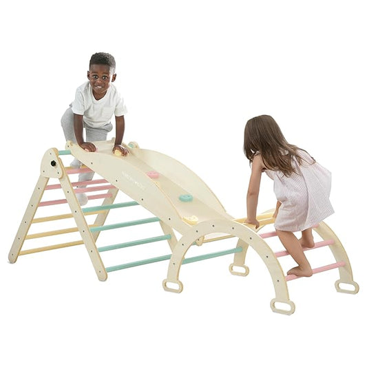 Delta Children Lil’ Climber Gym - Indoor Climbing Gym/Jungle Gym for Kids - Montessori Toy with Reversible Arch/Rocking Chair, Reversible Rock Wall/Slide Ramp and Pikler Triangle - for Toddlers 3+