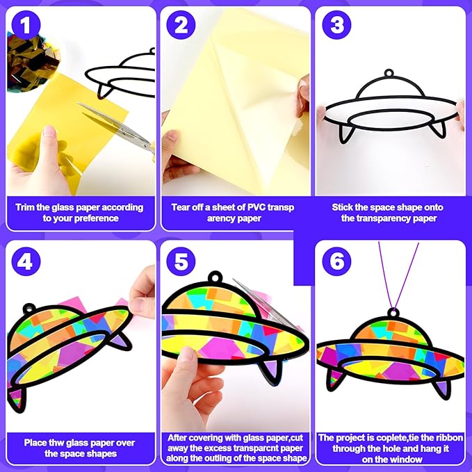 32 Sets Outer Space Suncatchers Craft Kit DIY Window Stained Glass Effect Planet Astronaut Alien Paper Crafts Home School Classroom Decoration Kid Birthday Gift Creative Art Project Activity Game
