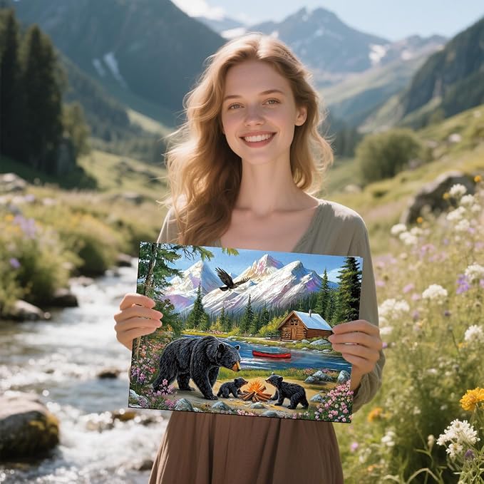 GLOBLELAND 300Pcs Bears and Nature Wooden Jigsaw Puzzles for Adults 11.22x15.16inch Colorful Landscape Wood Puzzles for Holiday Birthday Gifts