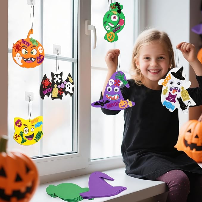 Letapapa 36 Sets Halloween Crafts for Kids 4-8, Art and Crafts Halloween Party Favors, Foam Craft Kits with Pumpkin Cat Ghost for Kids DIY,Art Projects for Classroom Activities Halloween Decorations