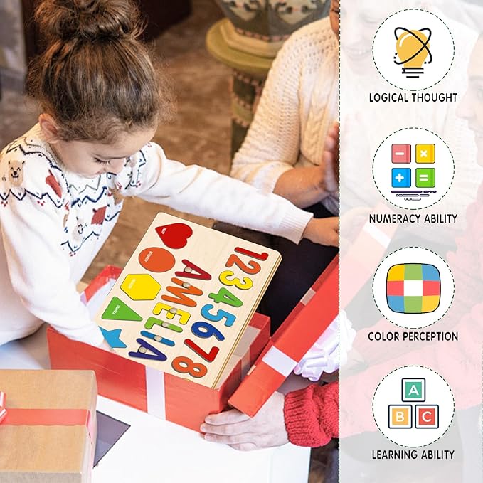 Personalized Name Puzzle for Toddlers 1-3 Wooden Alphabet Shape Number, Montesorri Toys for 1 Year Old 2 3 4 5, Customized Baby Gifts 1st Birthday for Girls & Boys Preschool Educational