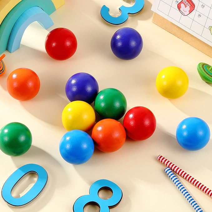 Bucherry 12 Pcs Montessori Wooden Balls 1.8 Inch Wooden Replacement Ball Educational Counting Toys Preschool Learning Material for Montessori(Mixed Color)