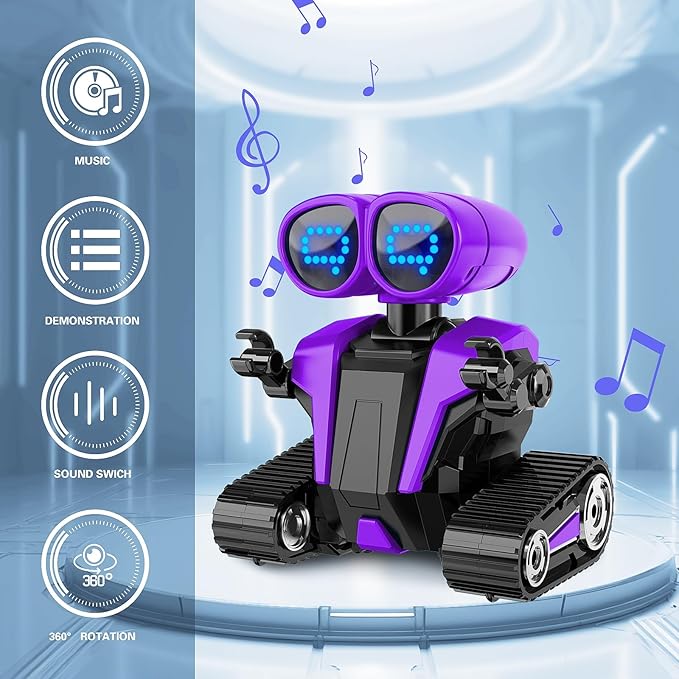 Robot Toys for Boys Girls with Auto-Demonstration Robots for Kids Remote Control Rechargeable Emo Robot with LED Eyes Age 3 Years and Up Purple