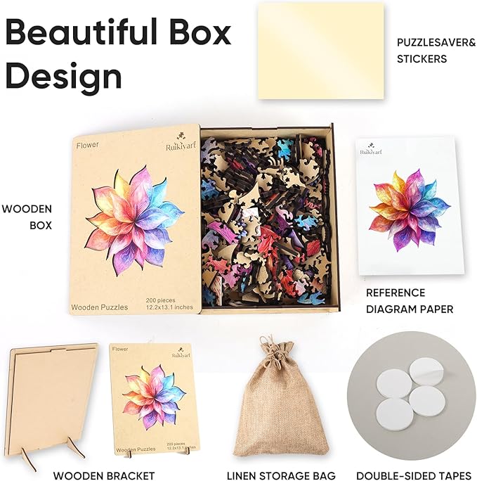 Ruikiyart Wooden Puzzles for Adults, 5MM 500 Pieces Colorful Flower Wooden Jigsaw Puzzles, Floral Unique Shaped Puzzle Gifts for Adults and Kids on Thanksgiving, Family Puzzle Games(16.4"*17.6")