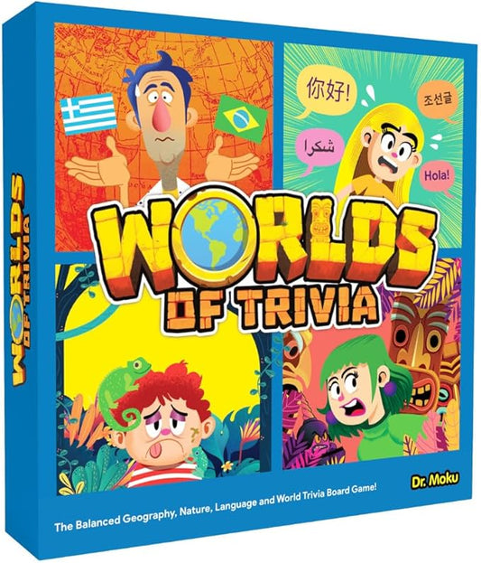 Worlds of Trivia Family Board Game - Educational Quiz with Balanced Questions - 2 to 4 Adult, Kid & Teen Players - Fun Facts & General Knowledge Brain Games
