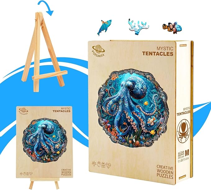 Wooden Puzzles for Adults, Mystic Tentacles Wooden Jigsaw Puzzle, Wood Puzzles Adult, Unique Shaped Octopus Puzzle for Adults, Fun Gifts & Home Decor (M-11.4 * 11.4in - 200 pcs)