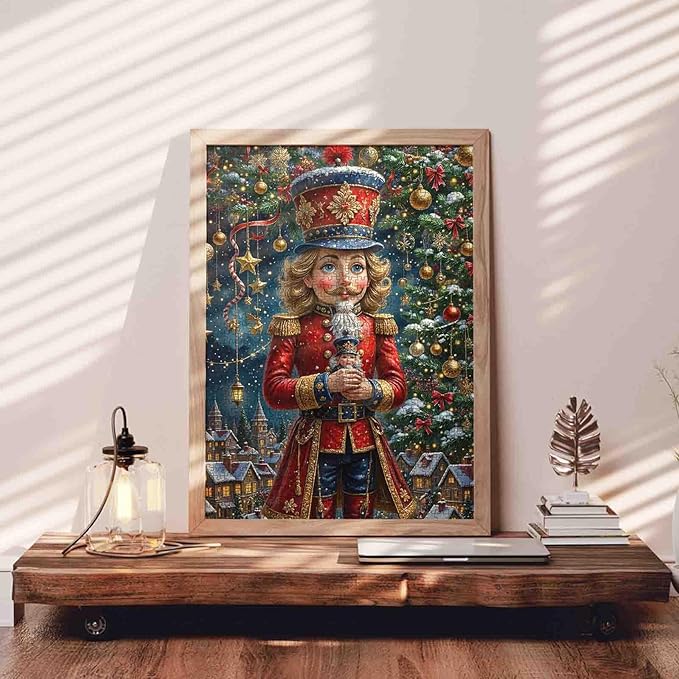 1000 Piece Jigsaw Puzzles for Adults Christmas Nutcracker Painting Jigsaw Puzzle 1000 Pieces Xmas Trees Puzzles 20''x27”inch Snowy VillageDIY Craft Puzzle Art Wall Decor Family Challenging Game