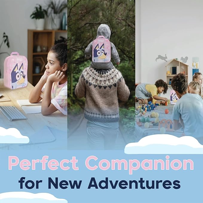 Bluey Backpack for Girls - Kids School Bag Travel Backpack Pink Childrens & Toddler Rucksack Ideal for Nursery and Daily Use