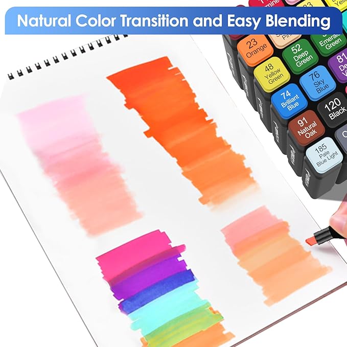 Banral 24 Colors Alcohol Markers Set, Dual Tip Alcohol Based Art Marker for Artists Kids Adult Coloring, Permanent Illustration Sketch Pens for Drawing