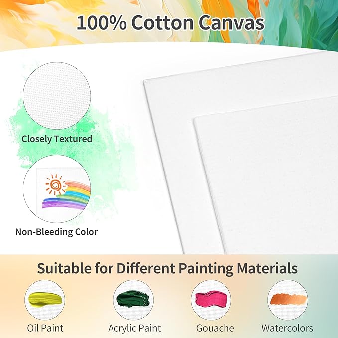 16 Pack 8 * 10In Canvas Boards for Painting, Art Canvas for Drawing with 32 Brushes & 16 Paint Trays & 32 Acrylic Paint, Mini Painting Canvas with Easel Set, Painting Kits for Adults & Kids Party
