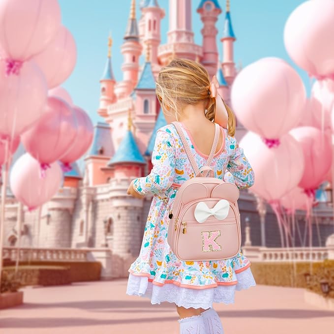 KKXIU Girls Initial Bowknot Cute Mini Backpack for Toddler, Travel Small Girl Backpacks, Personalized Trendy Stuff Gift for Little Girls and Kids(K, Pink)