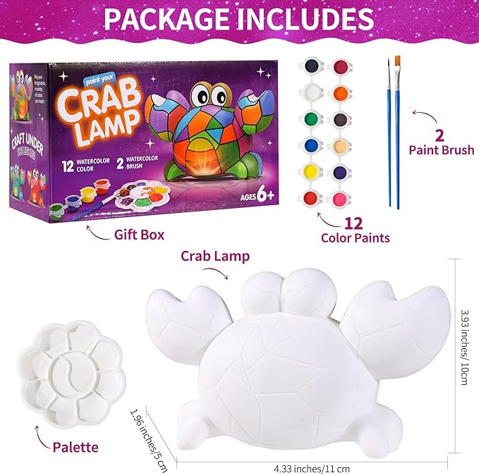 Paint Your Own Crabs Lamp Kit - Art Supplies Arts & Crafts Kit, Painting Kit for Kids Ages 6-12, Arts and Crafts for Kids Ages 8-12, Christmas Birthday Gifts for Girls Boys Age 5 6 7 8 9 10 11 12+