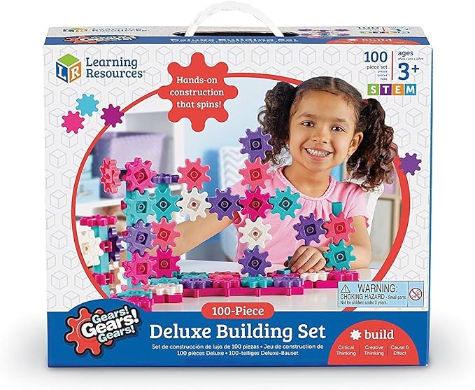 Learning Resources Gears! Gears! Gears! Deluxe Building Set Pink - 100 Pieces, Ages 3+ STEM Toys, Gears for Kids, Preschool Building Sets