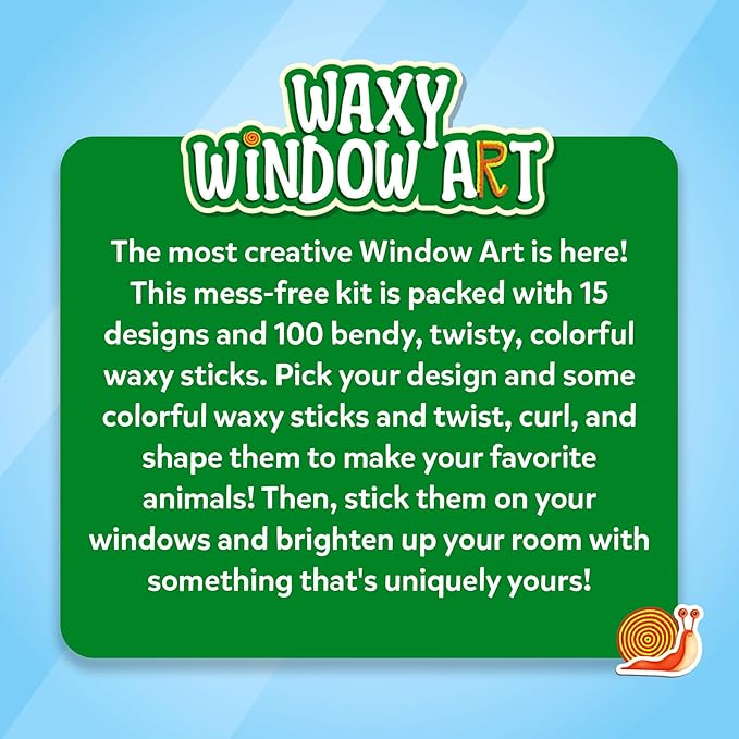 Skillmatics Waxy Window Art - 100 Bendable Waxy Sticks for Mess-Free DIY Fun, Reusable 100% Organic Beeswax Craft Kit, Travel Friendly, Creative Gifts for Girls & Boys Ages 5, 6, 7, 8, 9, 10, 11, 12