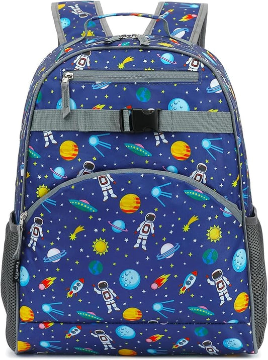 FlowFly Kids Backpack for Toddler Boys Girls, Simple Lightweight Bookbag for Daycare Kindergarten Elementary School Travel, Small Modern Bag (Large, Astronaut)