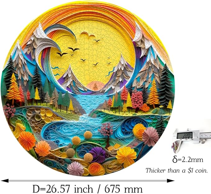 Bgraamiens 1000 Piece Jigsaw Puzzle - Sunset Abstract Paper Art Landscape for Adults - Vibrant Nature Puzzle with Mountains, River & Forest for Relaxing Decor & Gift
