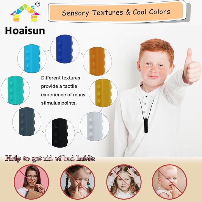Chewy Necklace Sensory Boys and Girls, 8 Pack Sensory Chew Necklaces for Kids with Autism, ADHD, SPD, Anxiety, Teething, Silicone Oral Motor Therapy Tools Reduce Adults Chewing, Biting