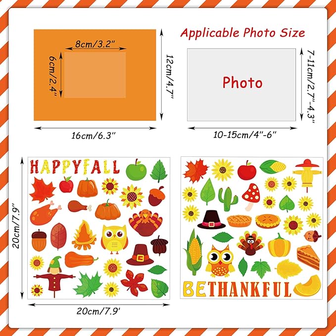 chiazllta 30 Packs Fall Picture Frame Craft Kits for Kids, DIY Thanksgiving Pumpkin Maple Leaf Turkey Craft Autumn Holiday Art Favor Home Class Kindergarten Game Activities