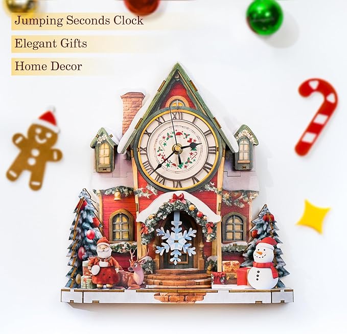 3D Wooden Puzzles for Adults Christmas House Clock - Wall Clock Puzzle Xmas Room Model Building Kit Creative Art Craft Gift Home Decor for DIY Enthusiasts, Brain Teaser Building Set Birthday Gifts