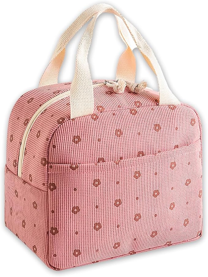 Lunch Box for Women, Reusable Insulated Lunch Box Floral Tote Bags Corduroy Totes for Women Office Work Travel Picnic
