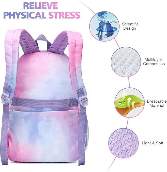 SUN EIGHT Lightweight Backpack for Girls Kids Elementary Bookbag Waterproof Large Space School Backpacks for Teens for Travel and School Ages 6+ Years old Casual Backpack
