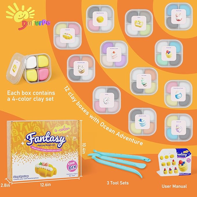 Air Dry Modeling Clay for Kids - Baking Artisan, 12 Boxes Clay Kit with 4 Tools & Tutorials, Soft DIY Craft Kit for Art Projects, Creative Gift for Boys & Girls Ages 3+
