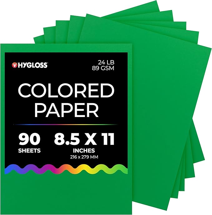 Hygloss Dark Green Colored Paper - 24 lb, 89 GSM, Acid-Free, Fade-Resistant, 8.5x11-Inch Letter Size Color Copy Paper, 90 Sheets