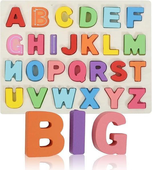 Alphabet Puzzle Wooden Puzzles for Toddlers Alphabet Learning Puzzles Toys with Wood Letters Montessori Wooden ABC Learning Toys for Toddlers 1-5 | Preschool Educational Gift for Kids
