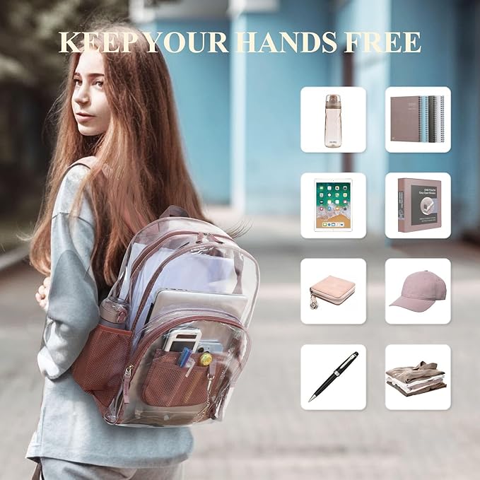 PACKISM Clear Backpack - 17 inch Heavy Duty Clear Backpacks for School, Large Transparent Bookbag for Students (Age 12+)