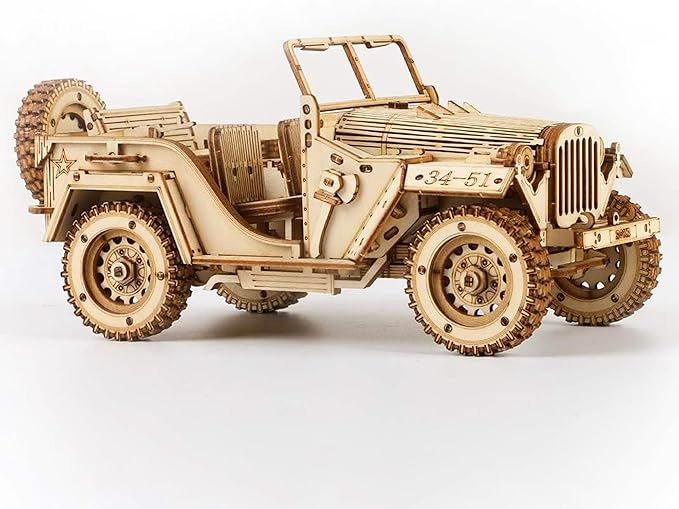 ROKR 3D Wooden Puzzle for Adults Mechanical Car Model-DIY Building Vehicle Kits-Brain Teaser Toys-Gift for Men Women on Birthday/Christmas Day (Army Field Car)