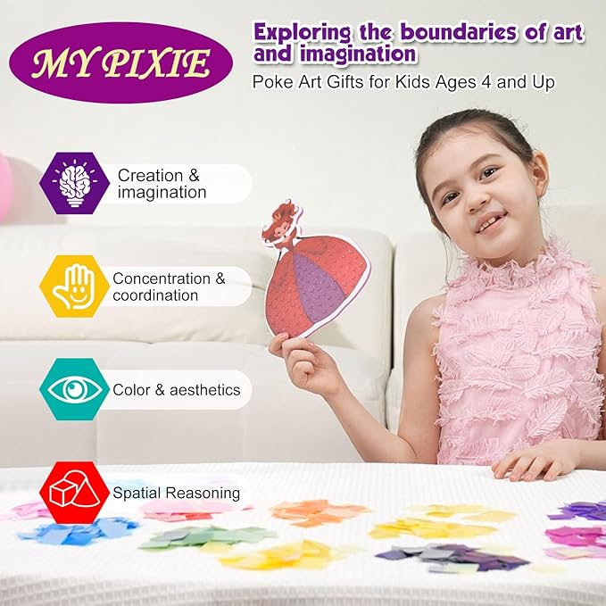 Poke Art Kits for Girls, Arts and Crafts for Kids 4-8, DIY Creative Activity Toys, Birthday Gifts for Girls 4 5 6 7 8 9 10 (Princess)