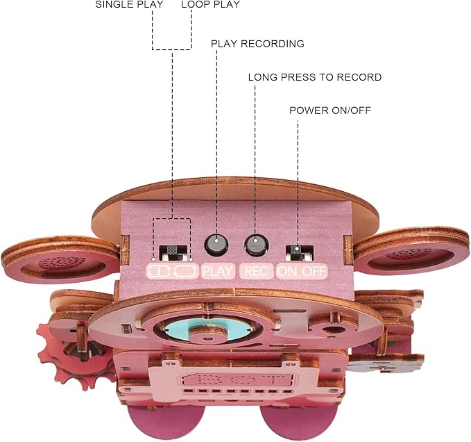 Kosmickiss 3D STEM Wooden Puzzles for Kids, 3D Wooden Models with Voice Recorder, Science STEM Building Kit Creative Craft Toys for Boys Girls Age 8-13 Years Education Birthday Gifts (Pink Robot)