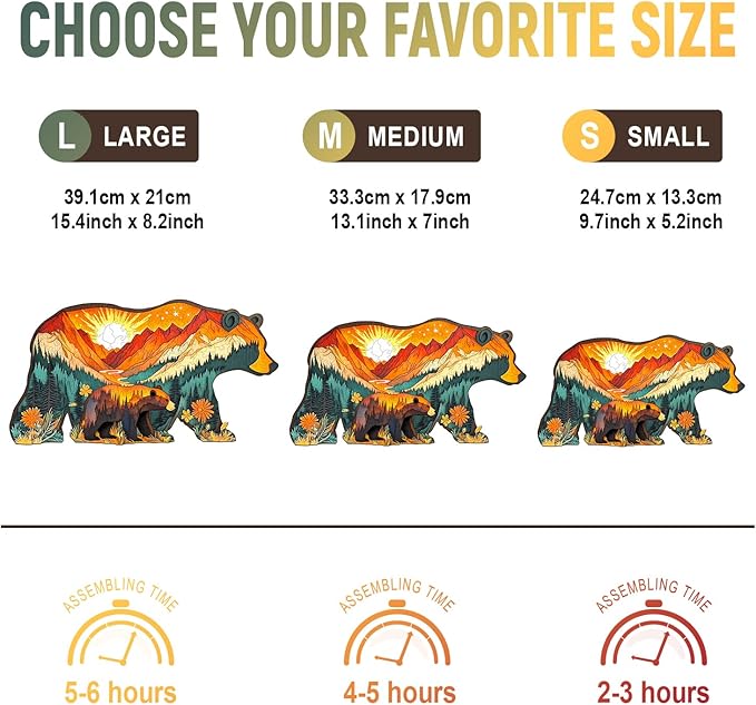 Wooden Puzzles for Adults - Bears in The Forest Wooden Jigsaw Puzzle, Unique Animal Shaped Wood Puzzles Adult, Christmas Birthday Gifts for Friends/Family, Home Decor 13.1 * 7in 160pcs