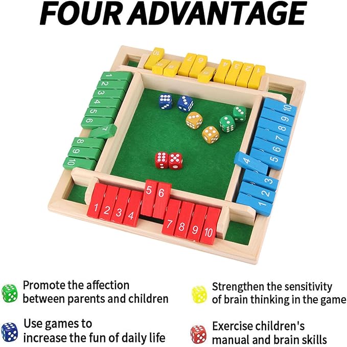 Shut The Box Game, 1-4 Players, Classic 8Dice Closed-Box, Improves Mathematical Skills, Suitable for Families, classrooms, and Gatherings (8.66 inches, Vibrant Colors)