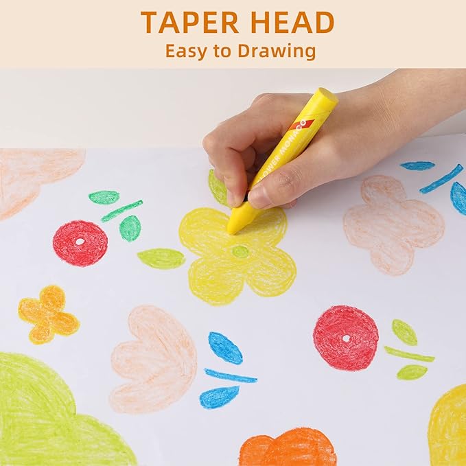 Lebze Toddler Crayons, 24 Colors Non Toxic Crayons for Kids Ages 3+, Easy to Hold Jumbo Crayon for Kids, Safe for Babies and Children Flower Monaco