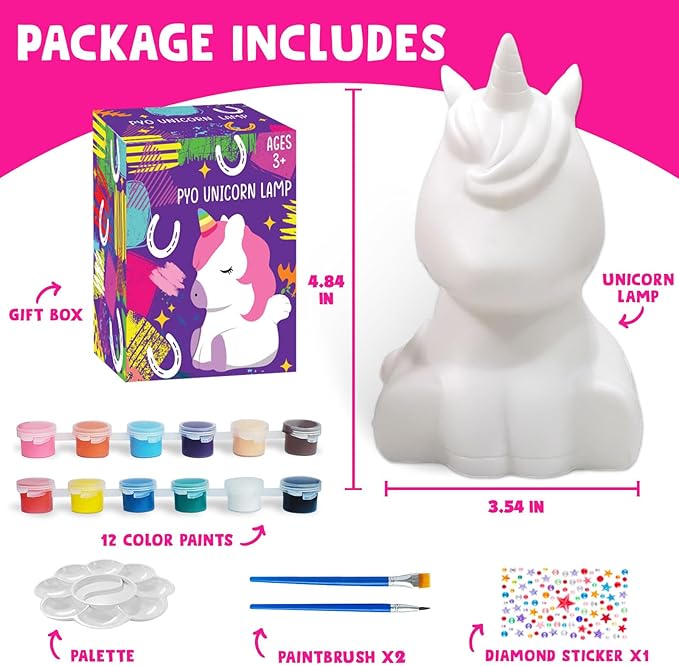 Goodyking Paint Your Own Unicorn Lamp Art Kit, DIY Night Light, Arts & Crafts, Painting Kit for Kids Ages 8-12, Art Supplies Birthday Party Holiday Unicorns Gift for Teens Girls Boys Age 3 4 5 6 7 8+