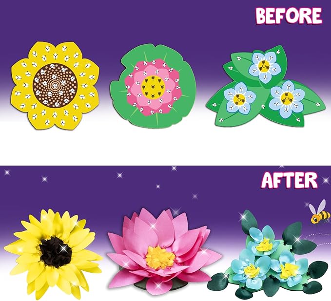 SmartCraft Art & Craft Kit - Poke Art Flower Making Kit for Kids Ages 4, 5, 6, 7, 8, 9, 10 Years Old, Create 8 Beautiful Flowers with Pot, Creative Birthday Gift for Girls & Boys, DIY Fun Activity Kit
