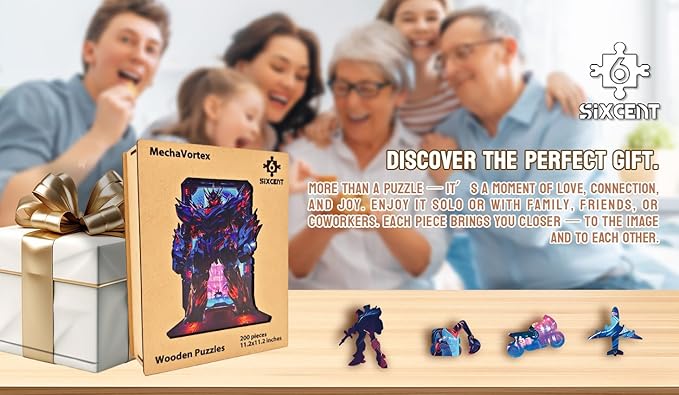 Wooden Jigsaw Puzzle, 200-500 Pieces Unique Shape Animal Puzzle, for Adults & Kids, Birthday Gift Family Game, Decorative Puzzle, Unique Gift (Robot Hero, 200 PCS)