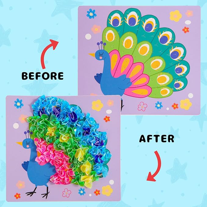Yrinfay Poke Arts and Crafts kit for Kids, DIY 8 Animals Like Lion, Owl, Peafowl, Ladybug, Mess Free Sewing Art Toys for Girl 6-8 8-12, Gifts for Boys & Girls Ages 6 7 8 9 10 11 12 Years Old