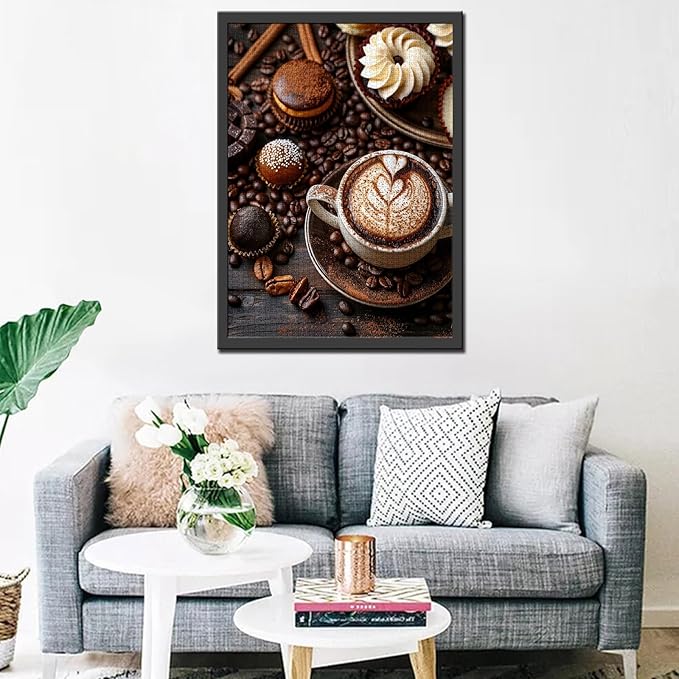 Tucocoo Coffee Cup Jigsaw Puzzles for Adults 1000 Pieces, Coffee Beans Pastry Gourmet Art Style Brown Painting 27x20 inch DIY Puzzles for Home Decoration Gifts, Family Puzzle Perfect for Game Nights