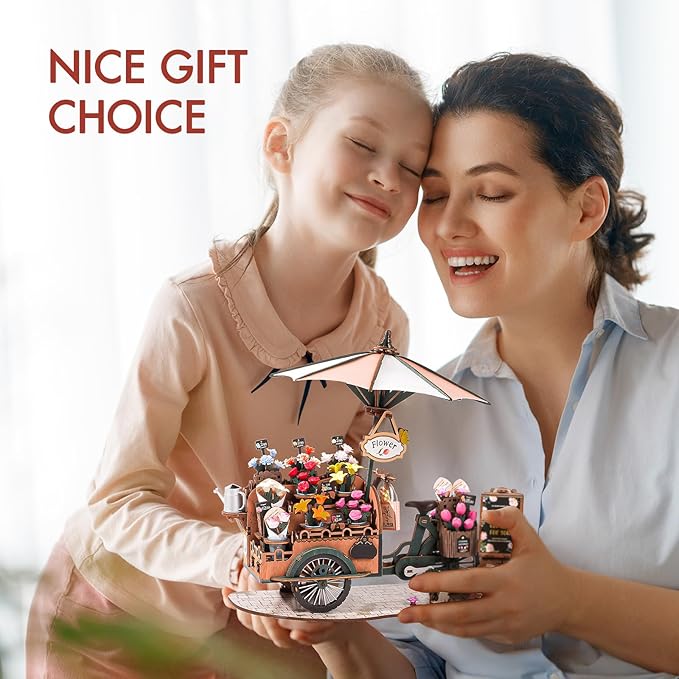 ROBOTIME 3D Puzzles for Adults DIY Model Kit to Build Floral Cart Wooden Puzzle Craft Kit Toy Hobby Gift Home Decor