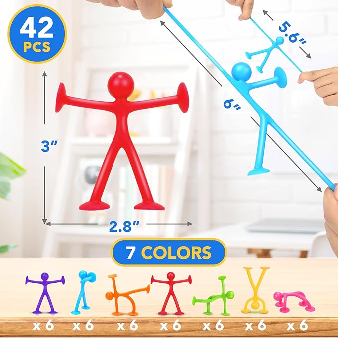 OleOletOy Suction Fidget Toys for Kids: 42 Pack Suction Cup People Toys - Sensory Tools for Special Needs Autism ADHD Calming - Travel Toys Road Trip Activities